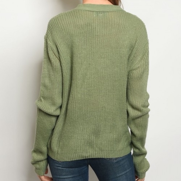 LAST 1! Sage light weight knit lace up sweater - Picture 3 of 3
